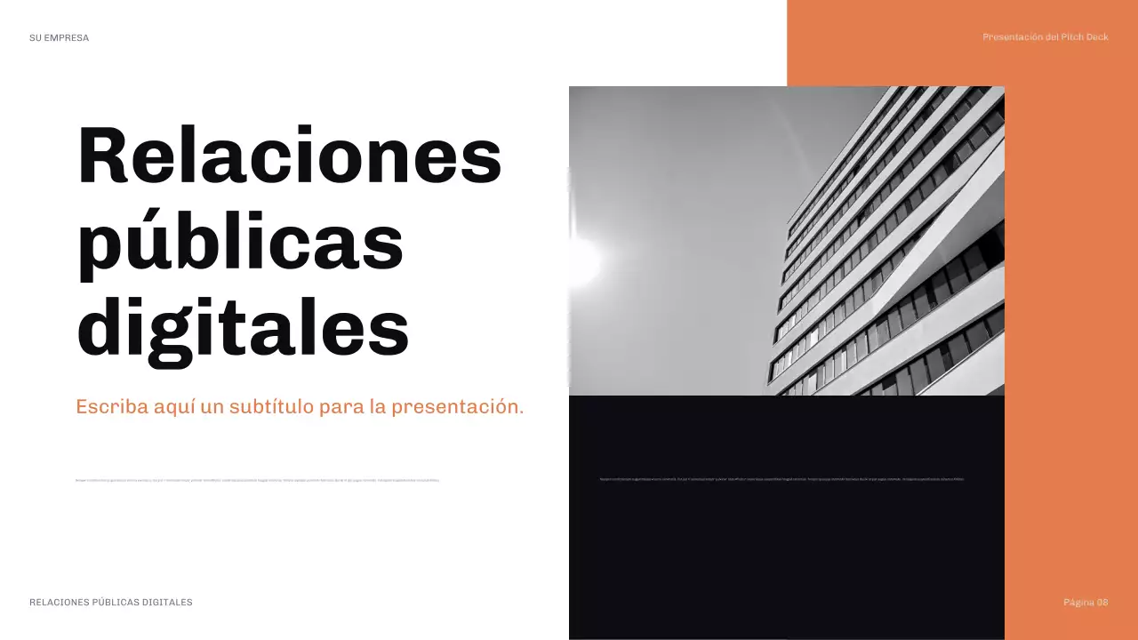 Presentación moderna de relaciones públicas en color naranja