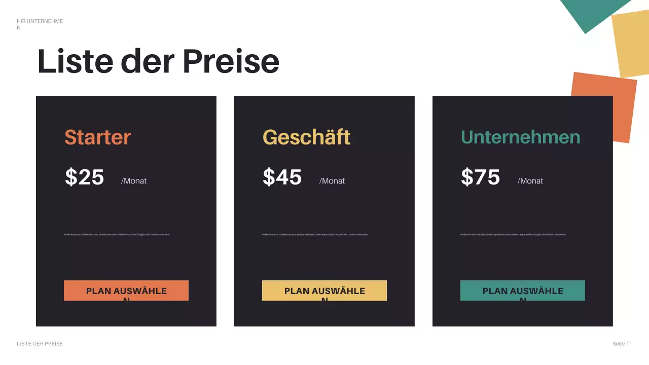 schwarzer geometrischer Firmen-Pitch