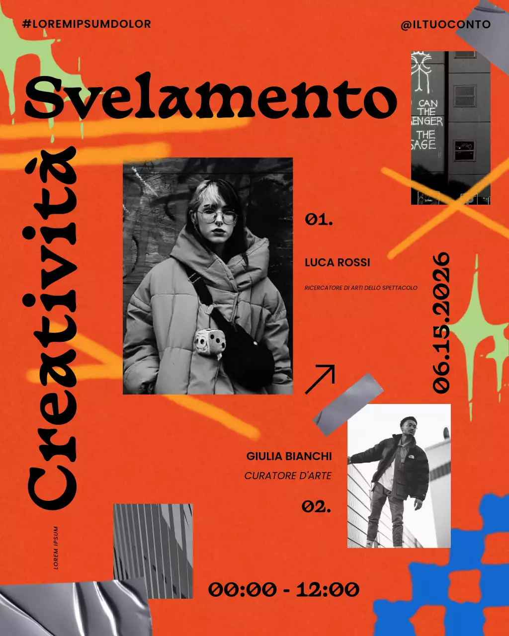 evento creatività arte urbana arancione post sui social media