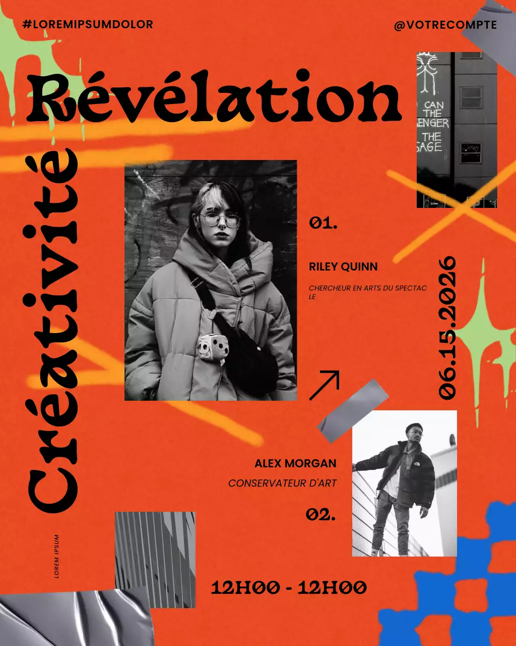 publication sur les réseaux sociaux d'un événement de créativité artistique urbaine orange