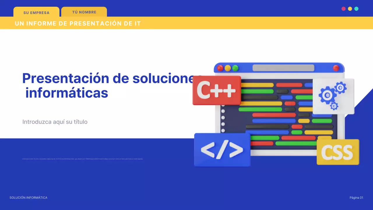 Documento de presentación de TI moderno y azul