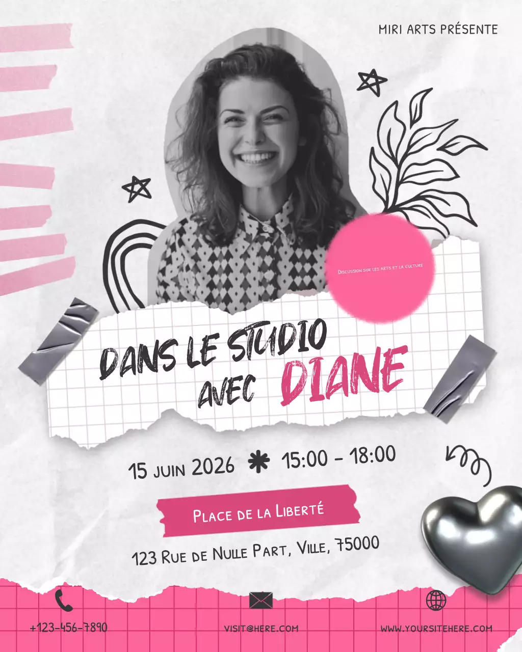 Publication Instagram d'annonce d'un événement d'art moderne rose