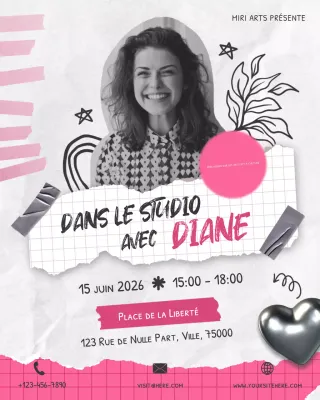 Publication Instagram d'annonce d'un événement d'art moderne rose