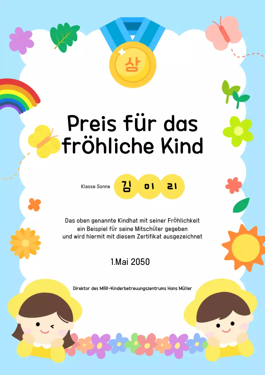 Himmelblaue Baby süße Kinder Auszeichnung