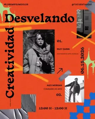 Publicación en redes sociales del evento de creatividad de arte urbano naranja