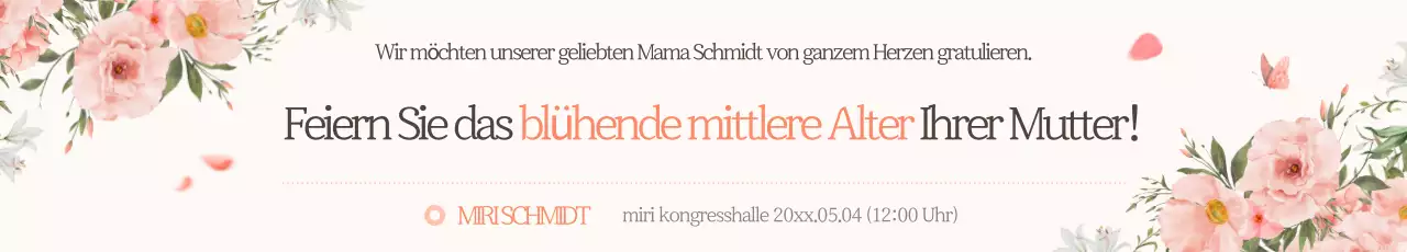 Werbung für eine luxuriöse rosa Blumenparty zum 60. Geburtstag
