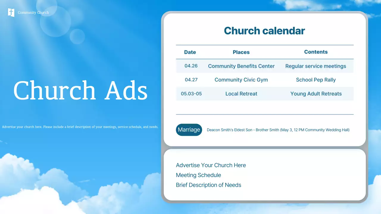 Sky Blue Simple Easter Service Guide