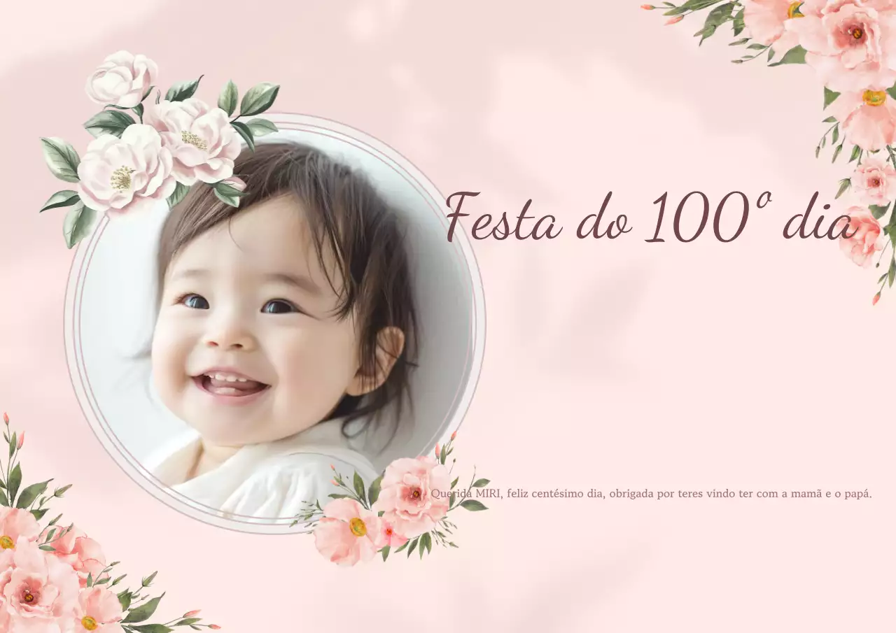 Convite para festa de 100º dia de menina rosa