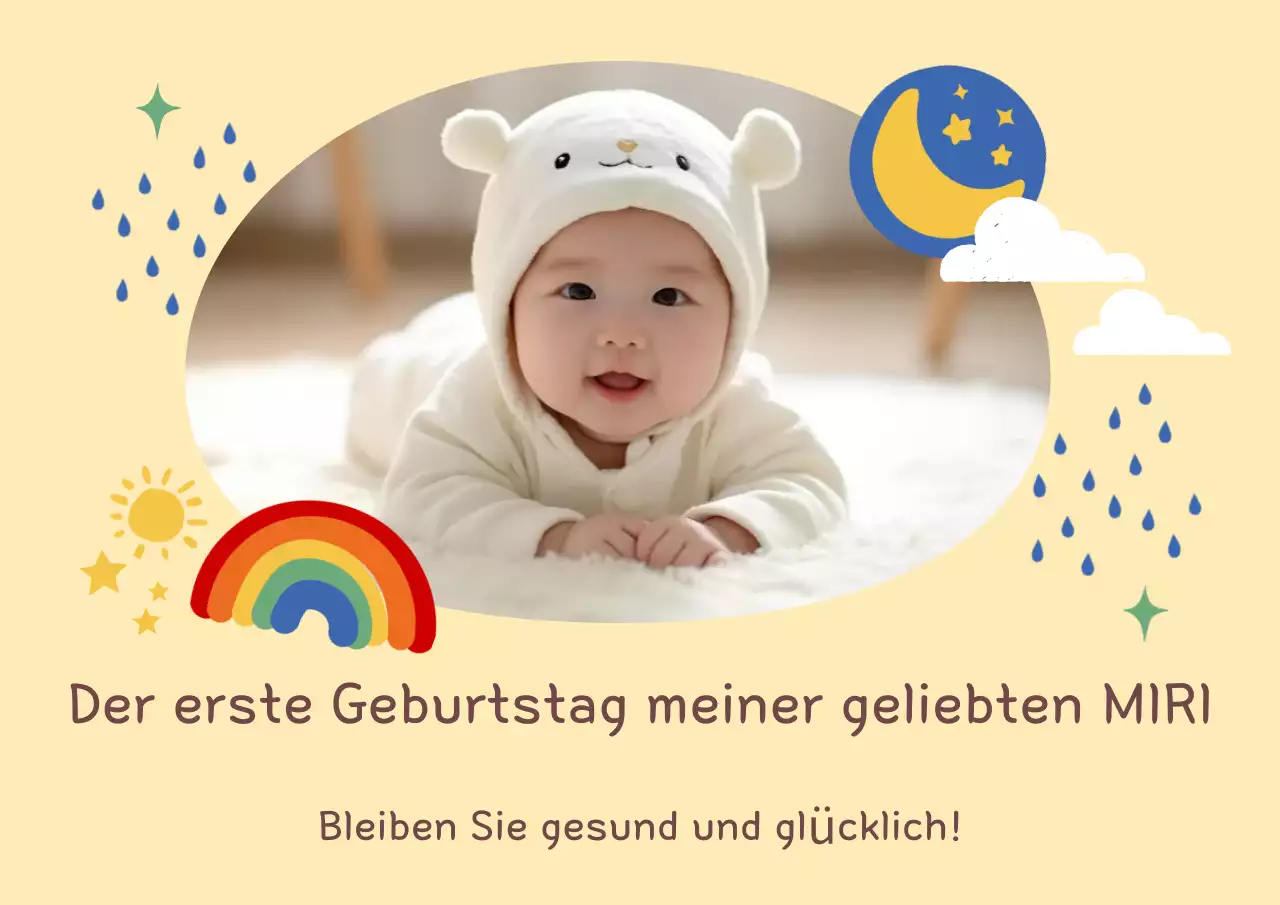 Beige Baby-Geburtstagseinladung