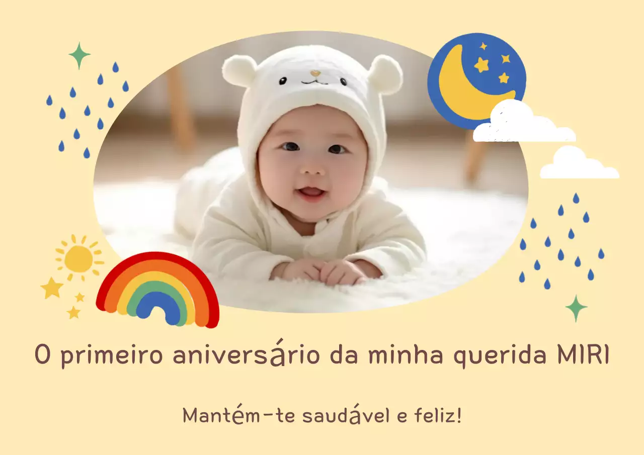 Convite de aniversário de bebê bege