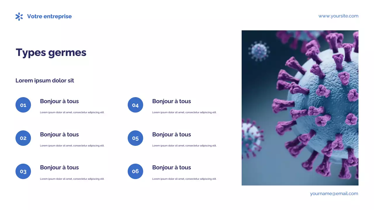 Présentation photocentrique bleue des germes et des maladies