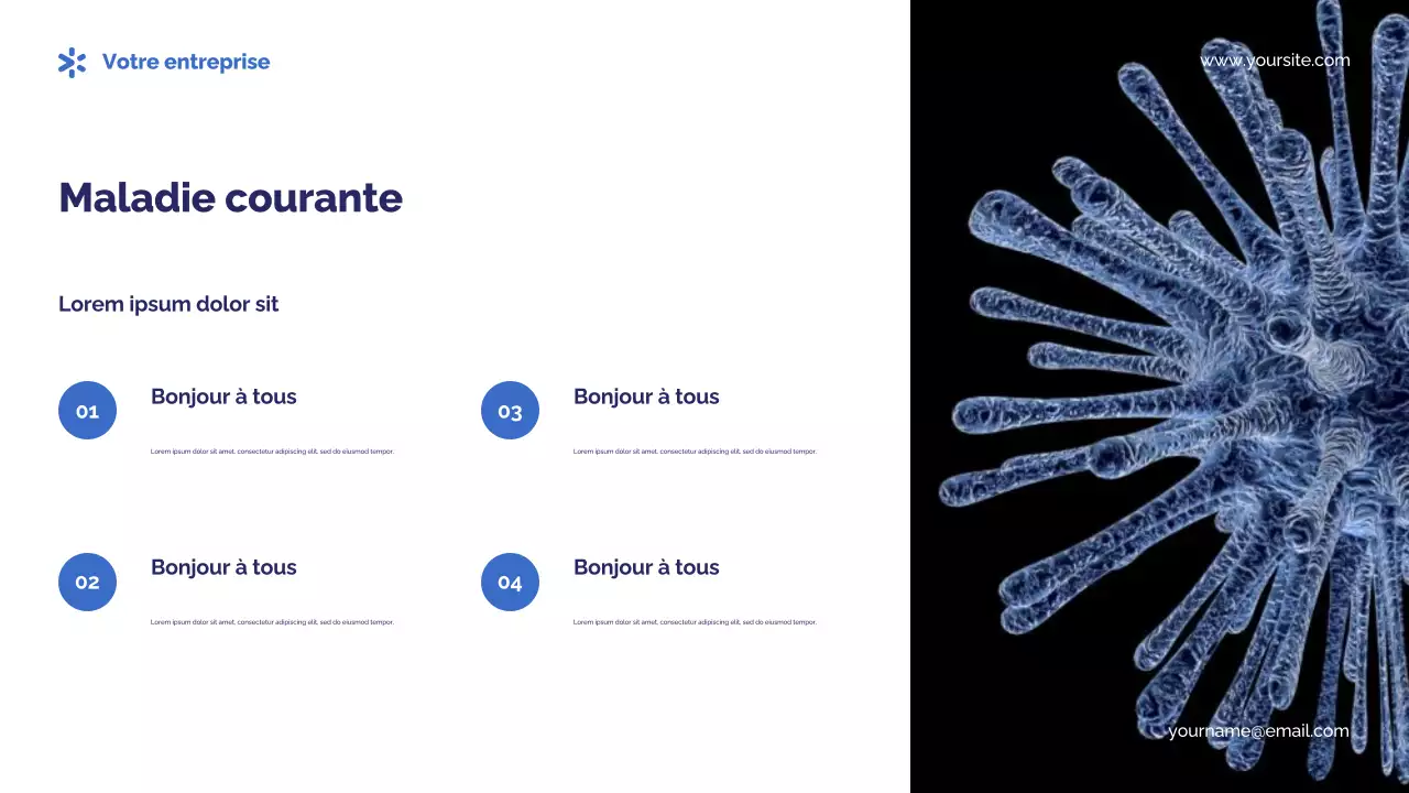 Présentation photocentrique bleue des germes et des maladies