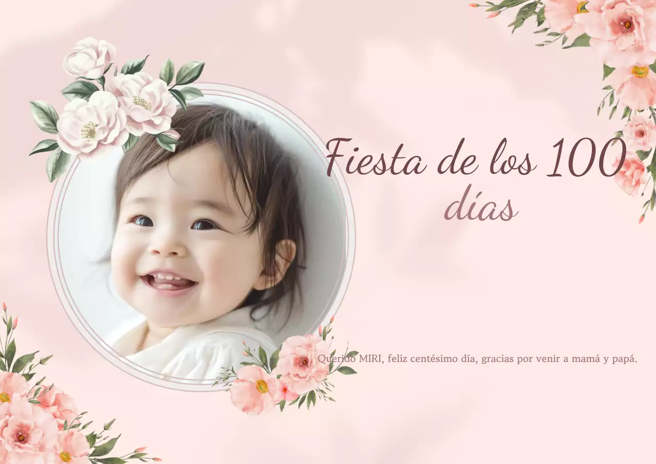 Invitación para fiesta de 100 días de niña rosa