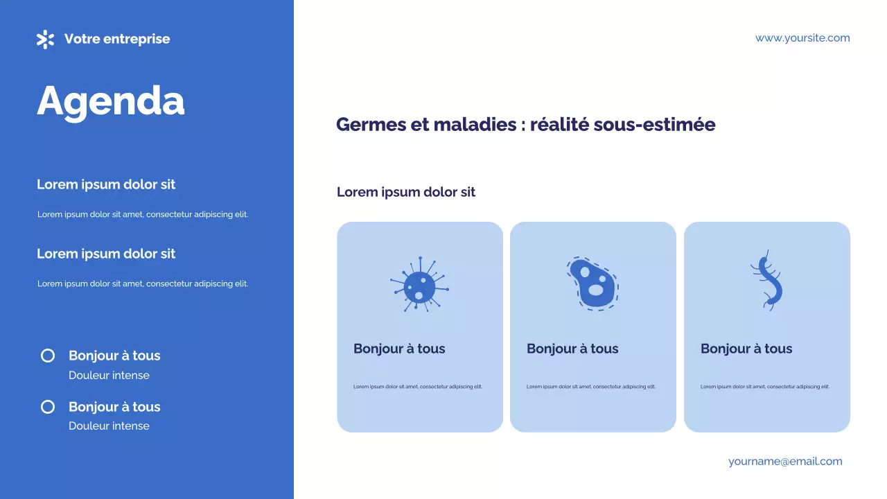 Présentation photocentrique bleue des germes et des maladies