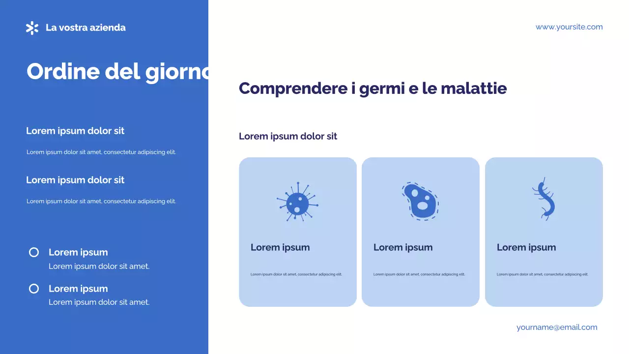 Presentazione di germi e malattie fotocentriche blu