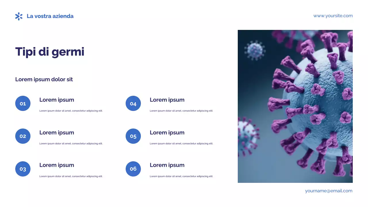 Presentazione di germi e malattie fotocentriche blu