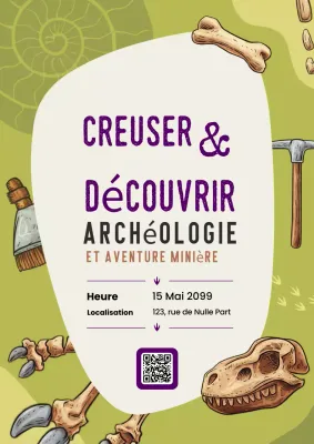 Affiche verte et jaune d'invitation aux activités archéologiques et minières