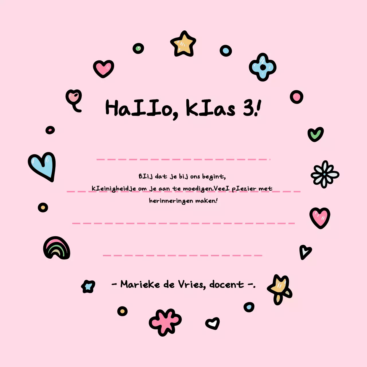 Roze Baby Schoolleven Brief