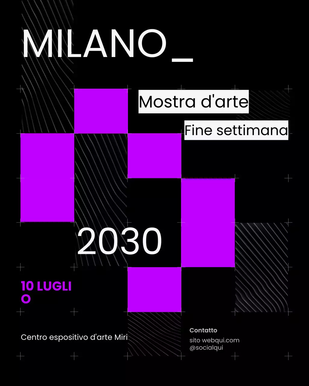 Post sui social media di una mostra d'arte oscura, trendy e audace