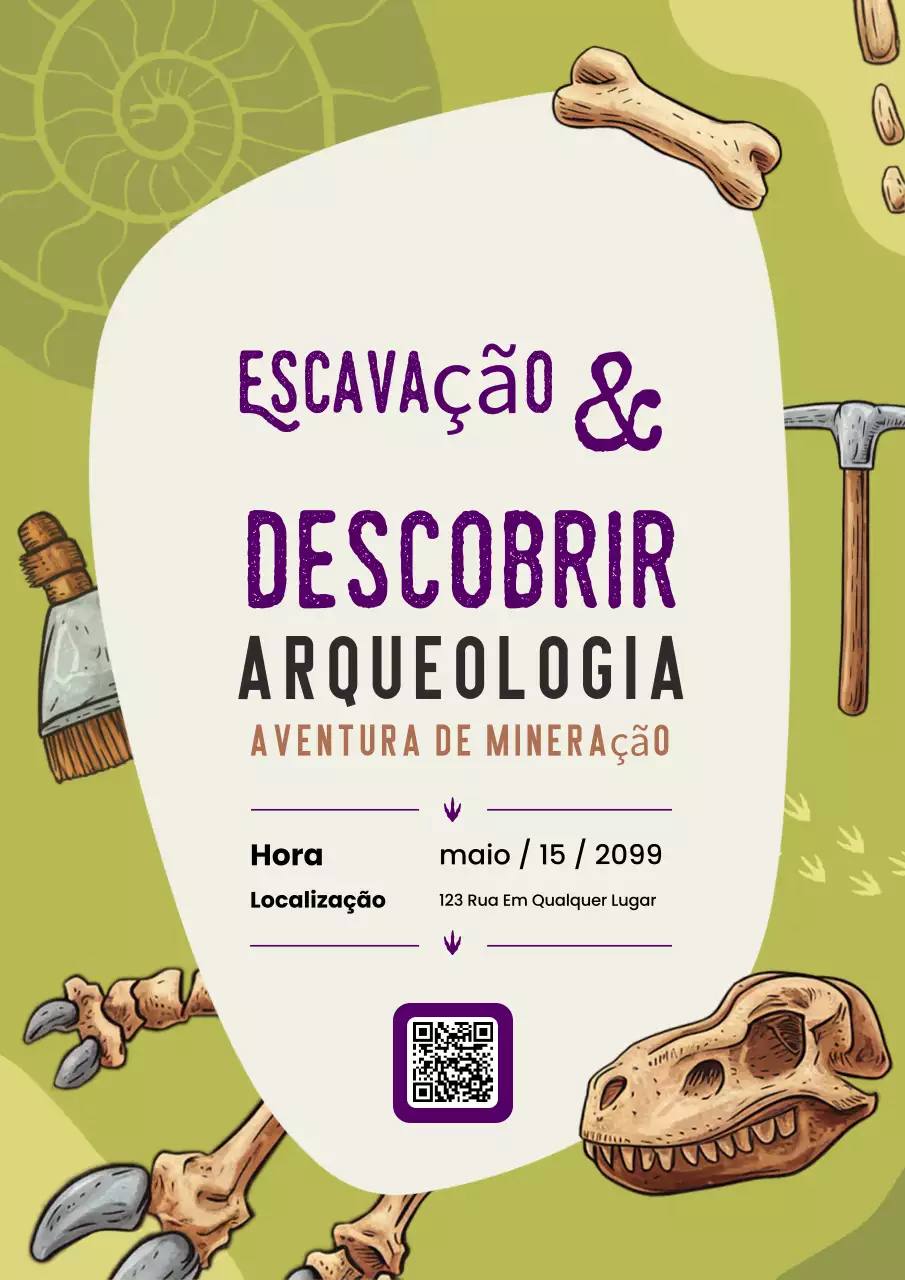 Convite Verde Amarelo para Arqueologia e Mineração Cartaz