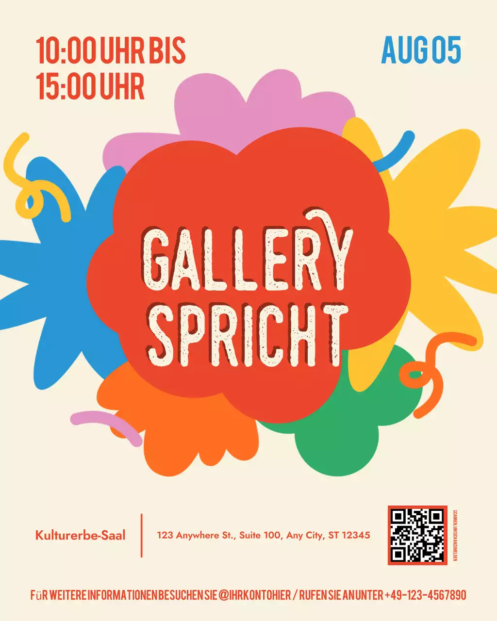 Ankündigung einer farbenfrohen Retro-Kunst- und Kulturveranstaltung