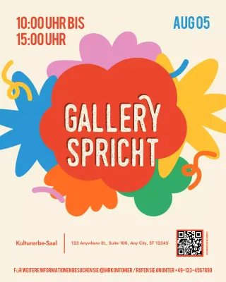 Ankündigung einer farbenfrohen Retro-Kunst- und Kulturveranstaltung