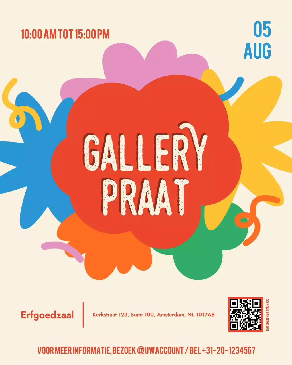 Aankondiging van kleurrijk retrokunst- en cultuurevenement