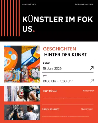 Orangefarbener Social-Media-Beitrag zur Urban Art-Ausstellung