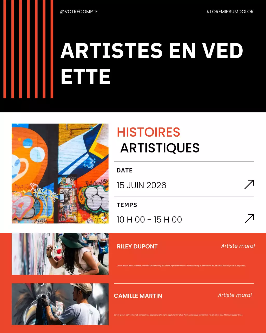 publication sur les réseaux sociaux de l'exposition d'art urbain orange