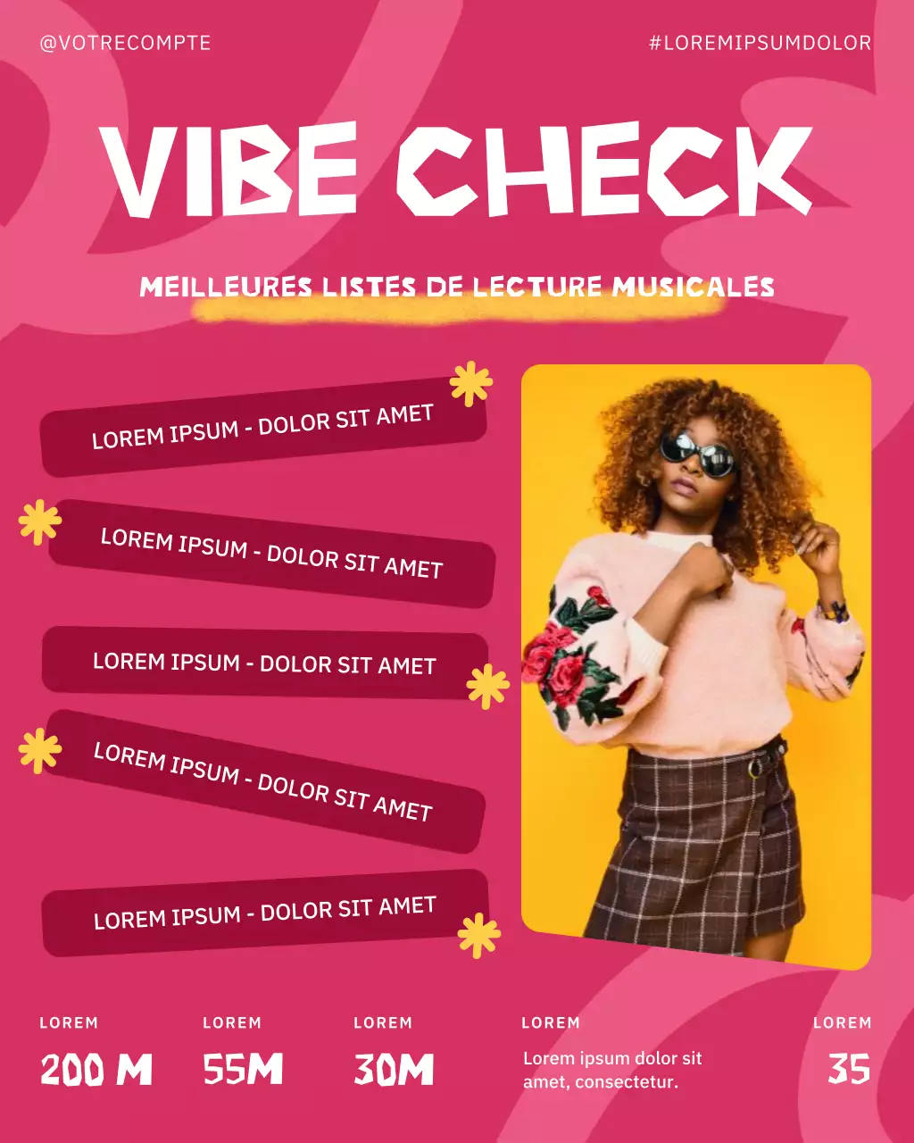 publication sur les réseaux sociaux pour la promotion d'une playlist de musique tendance violette