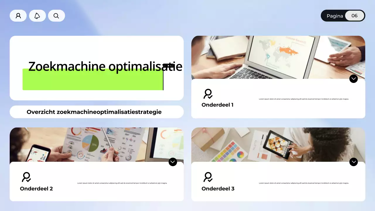 Presentatie van blauwe en witte digitale marketing