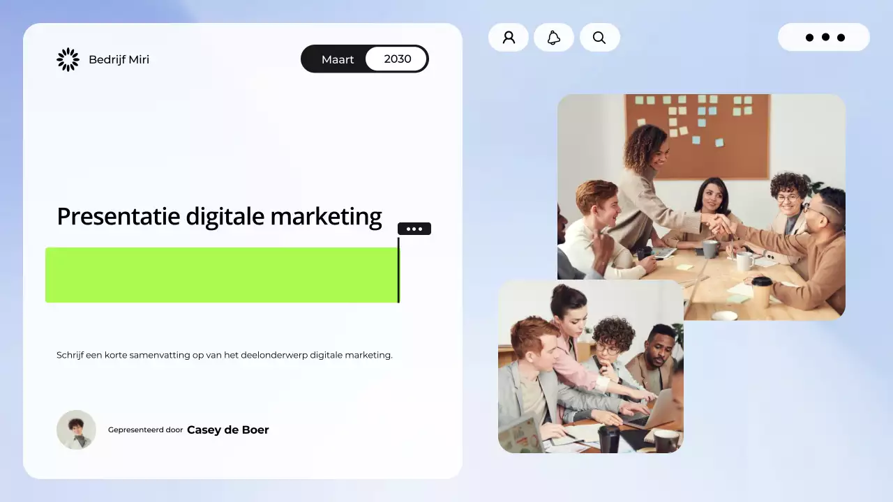 Presentatie van blauwe en witte digitale marketing