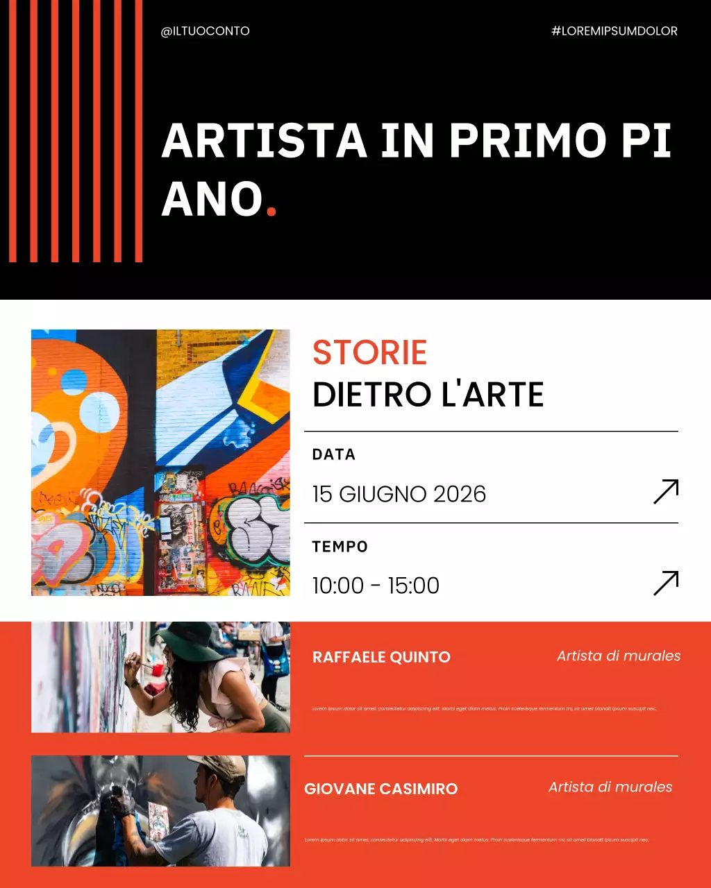 post sui social media della mostra di arte urbana arancione