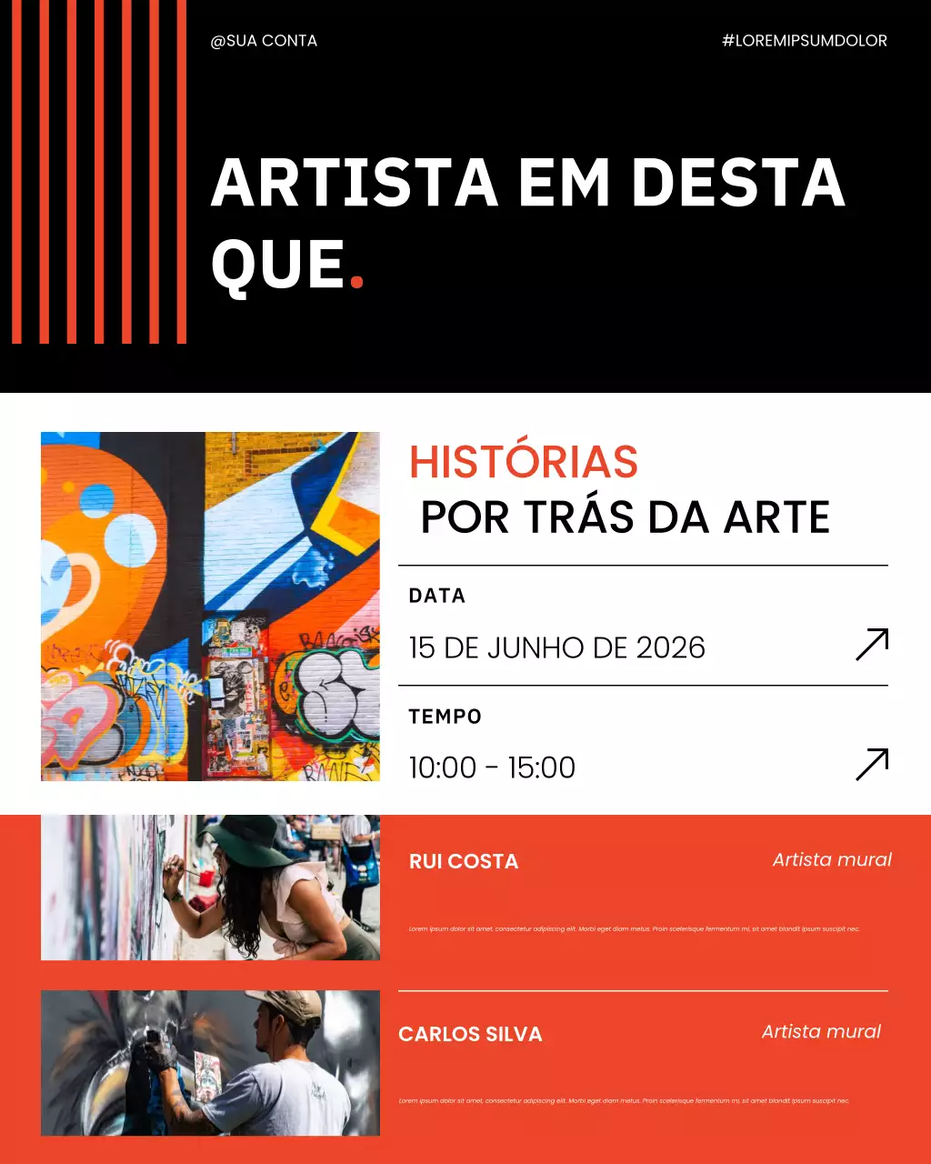 exposição de arte urbana laranja postagem nas redes sociais