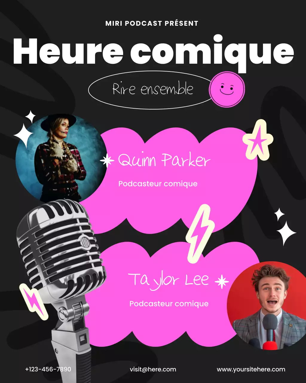 Couverture de podcast moderne noire et rose : publication Instagram promotionnelle