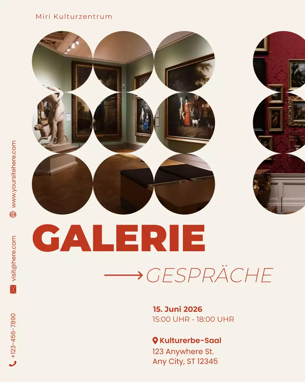 Ankündigung einer Ausstellung moderner Kunst in Beige und Rot auf Instagram