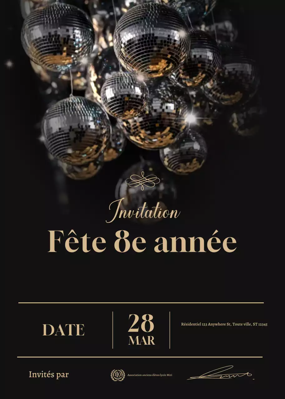 Carte d'invitation de luxe pour une fête de club en or noir