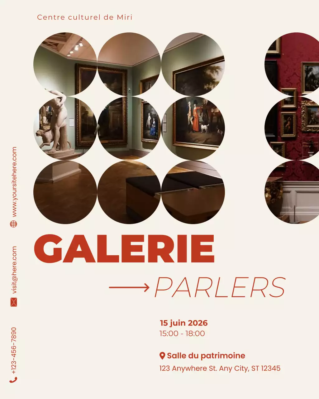 Annonce d'une exposition d'art moderne beige et rouge sur Instagram