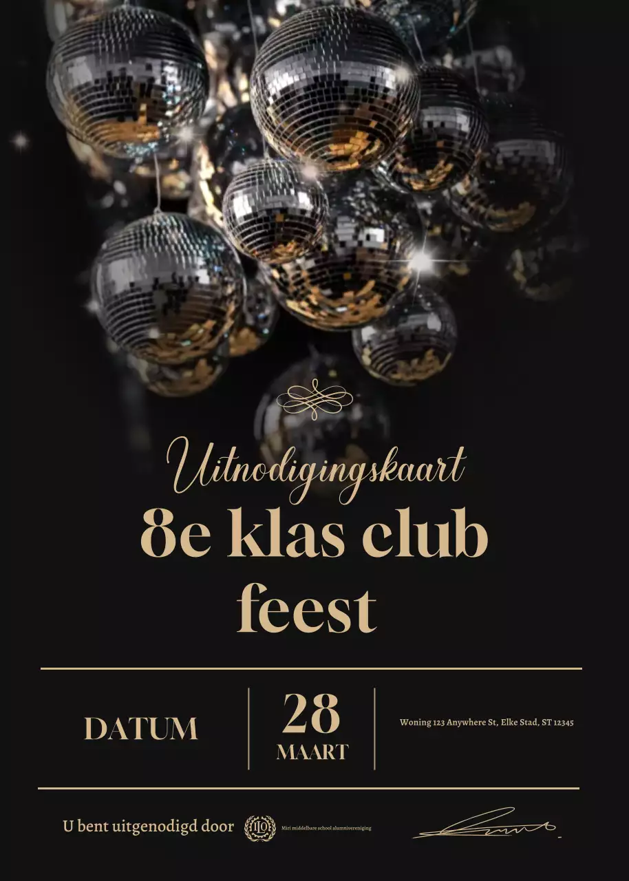 Uitnodigingskaart voor een Black Gold Luxury Grade Clubfeest