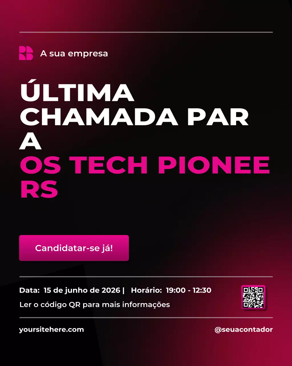anúncio de evento de tecnologia em negrito rosa