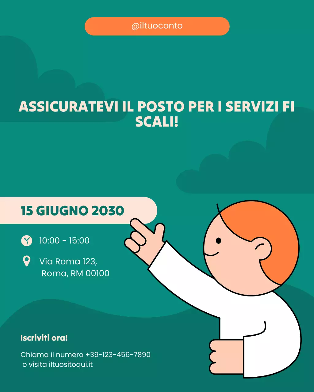 Annuncio fiscale illustrato moderno color verde acqua e crema