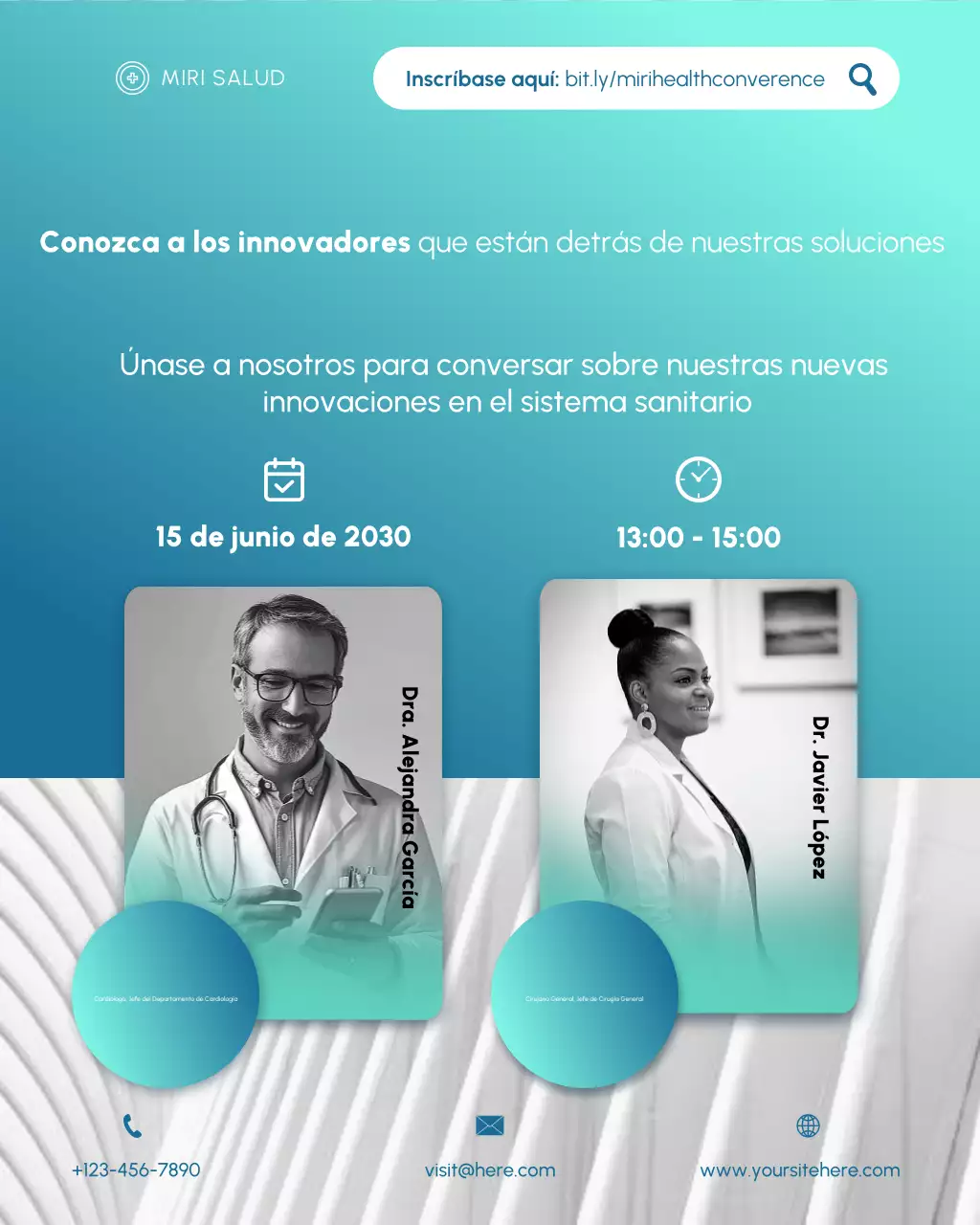 Publicación de Instagram para anunciar un evento de atención médica moderno con degradado verde azulado.