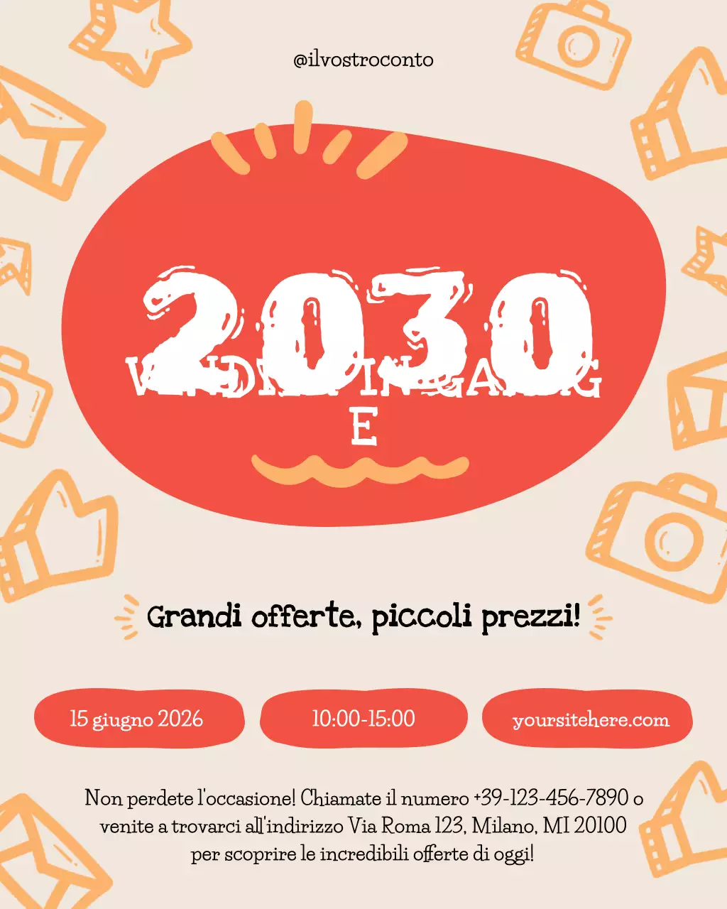 Promozione evento vendita garage disegnata a mano beige-arancio