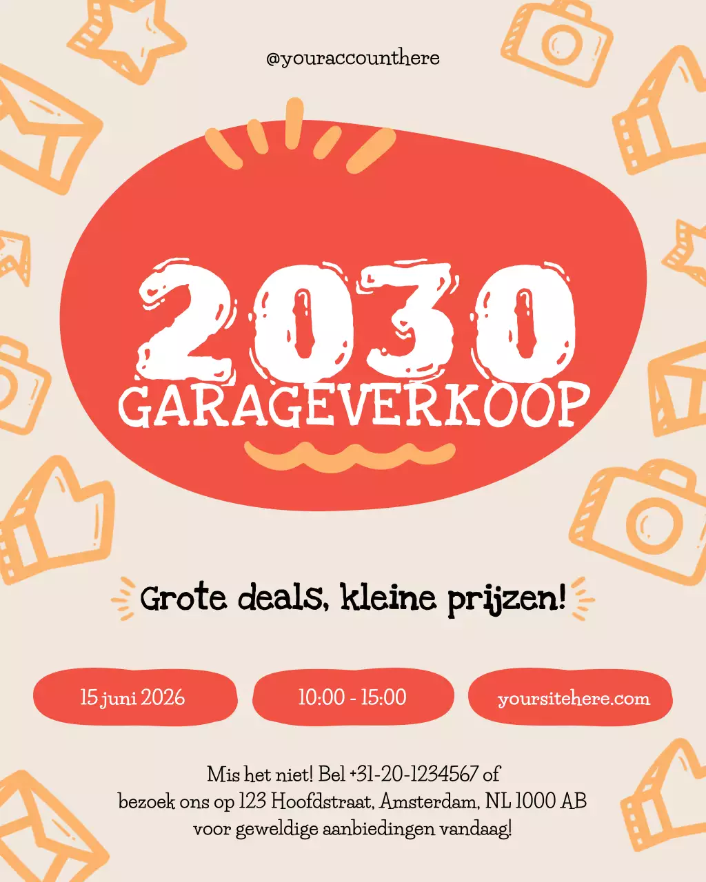 Beige Oranje Handgetekende Garage Sale Evenement Promotie