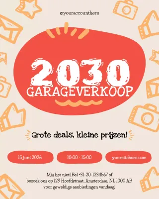 Beige Oranje Handgetekende Garage Sale Evenement Promotie