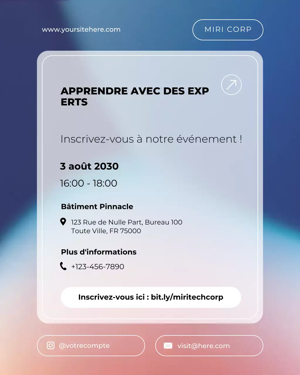 Invitation à un événement scientifique et technologique moderne violet sur Instagram