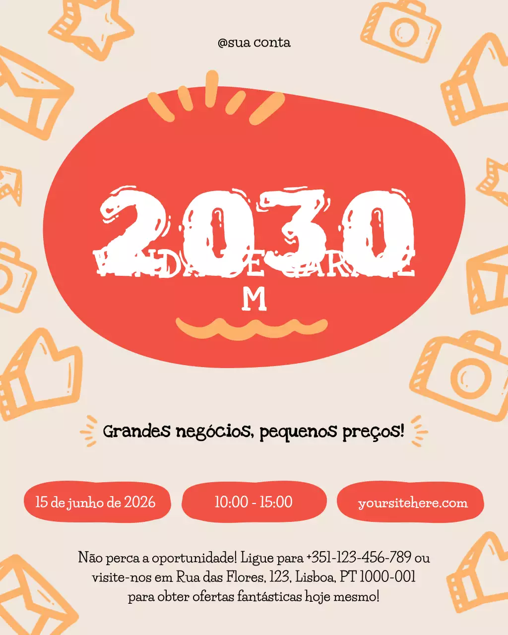 Promoção de evento de venda de garagem desenhada à mão em bege laranja