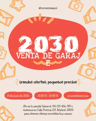Promoción de evento de venta de garaje dibujada a mano en color beige y naranja