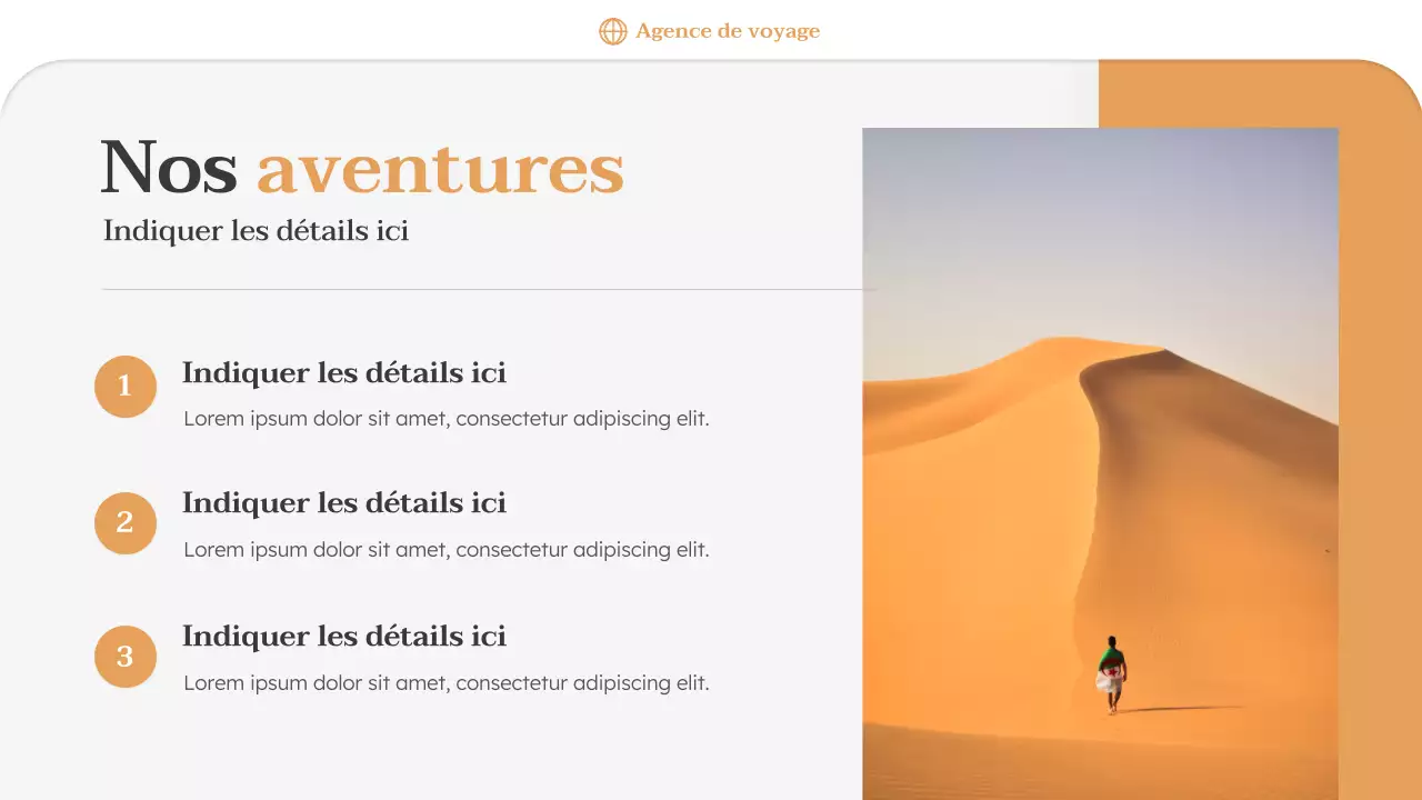 Présentation promotionnelle de l'agence de voyages Orange Minimal