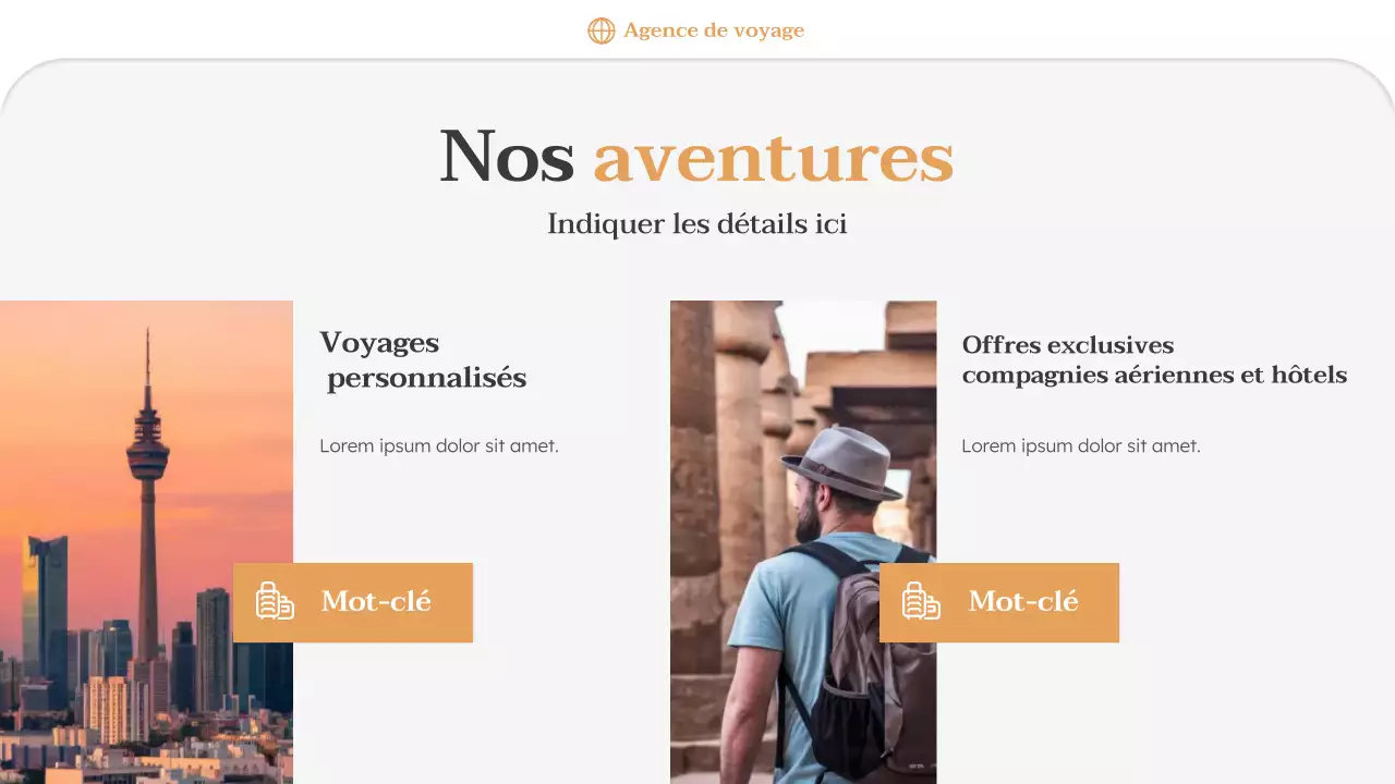 Présentation promotionnelle de l'agence de voyages Orange Minimal